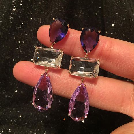 Fashion Earrings Long Water Drop Tassel S925 Silver Needle Purple Square Diamond Earrings's discount tags