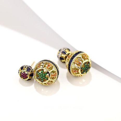 Fashion S925 Silver Cubic Colorful Hollow Geometric Ball Earrings Super Flash Stud Earrings's discount tags