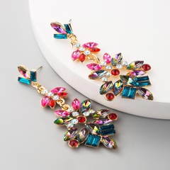 fashion multilayer alloy rhinestone glass diamond flower color earrings retro earrings