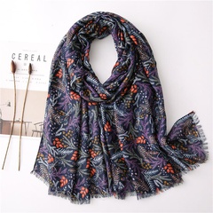 New plant flower cotton and linen shawl scarf women dual-use air conditioning sunscreen scarf scarf beach towel