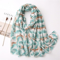 New tropical plant leopard cotton and linen shawl scarf women dual-use sunscreen scarf scarf beach towel