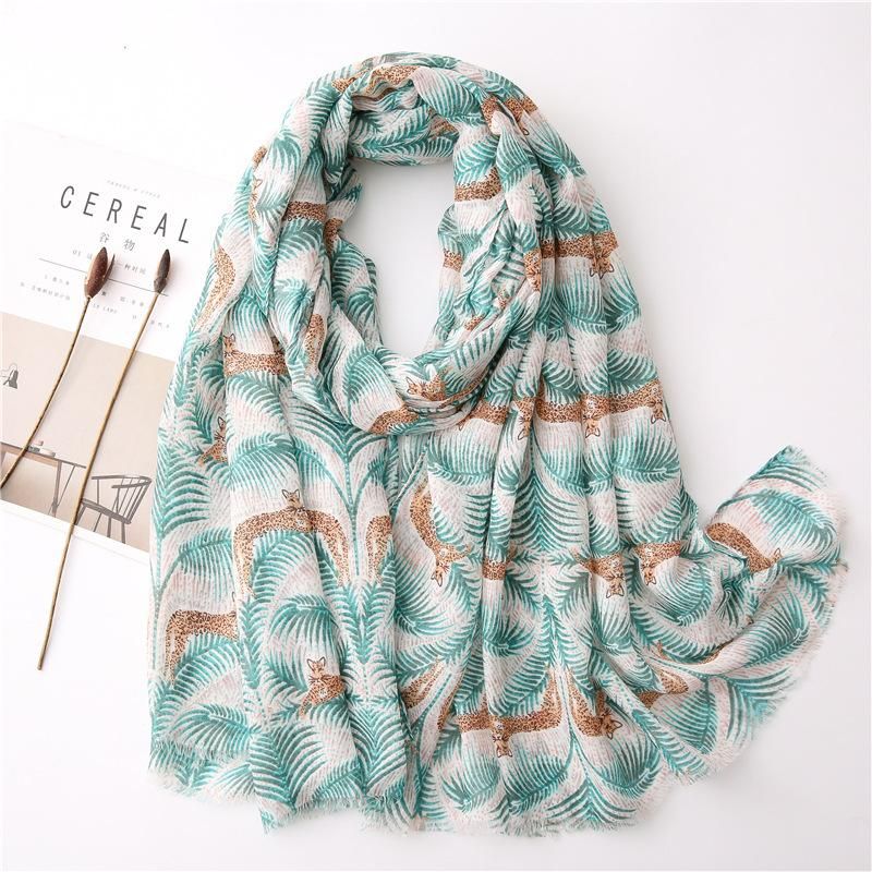 New tropical plant leopard cotton and linen shawl scarf women dualuse sunscreen scarf scarf beach towel