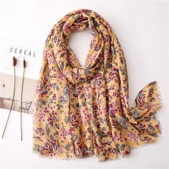 Scarf female new turmeric floret cotton and linen print scarf scarf travel shawl
