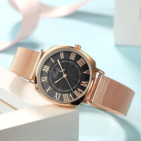 Moda simple escala romana reloj de banda de malla para mujer reloj de pulsera de oro rosa de cuarzo para mujer's discount tags
