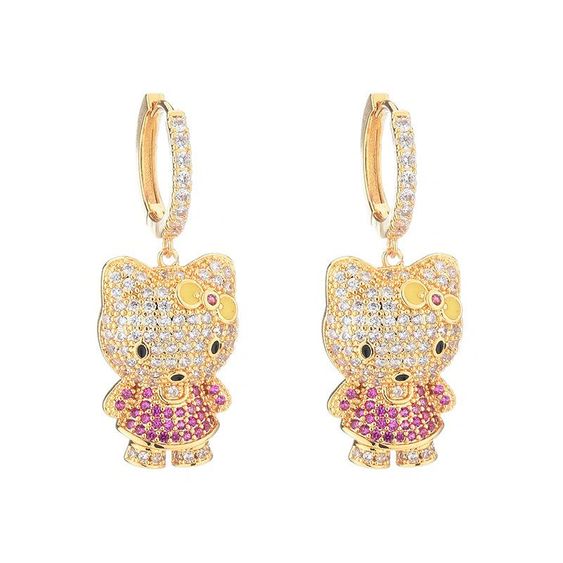 Mignon Bijoux 18k Or Chat Micro Incruste De Couleur Zircon Boucles D Oreilles Pour Femmes Nhbr