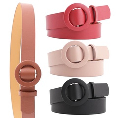 New solid color ladies light body pu belt fashion round buckle needle-free punch-free wild pants belt