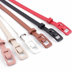 New solid color ladies light body pu small belt fashion square buckle needle-free decorative thin belt
