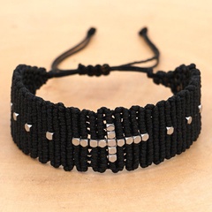 Fashion black woven couple bracelet friendship rope mix and match silver beads handmade woven jewelry