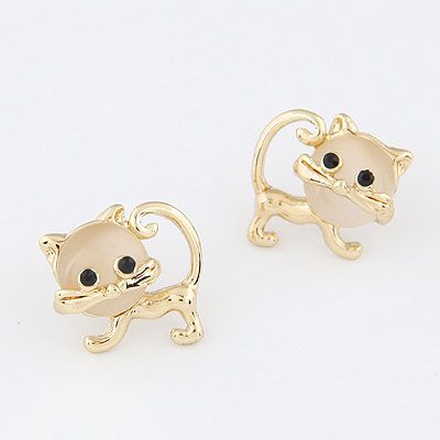 Korean fashion sweet opal cute cat personality flash diamond earrings's discount tags