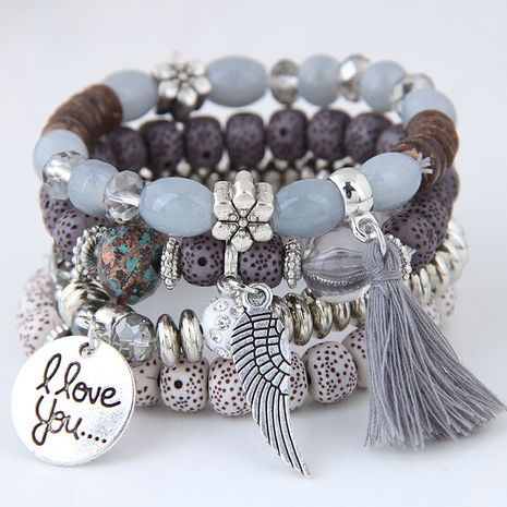 Simple Wild Disc Love Wings Tassel Personality Bead Temperament Multi-layer Bracelet's discount tags