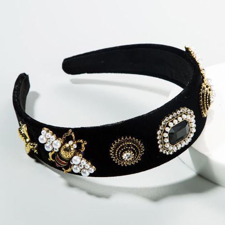 Creative flannel bee alloy rhinestone inlaid pearl headband female temperament headband's discount tags