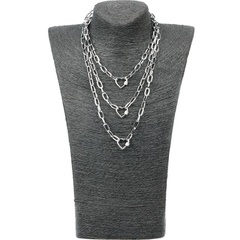 New Exaggerated Hip Hop Wind Multilayer Long Link Chain Micro Inlaid Zircon Lock Love Pendant Necklace