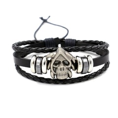 Wholesale fashion skull multi-layer leather bracelet handmade beaded bracelet male punk hip-hop bracelet