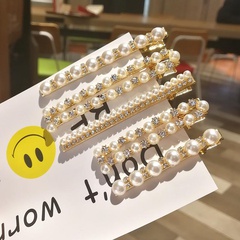 Korean simple shiny clip rhinestone temperament edge clip word pearl hair clip