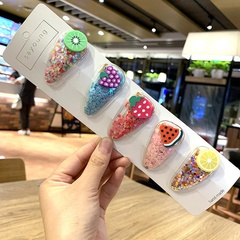 Korean version of the new color quicksand transparent children's fruit hair clip PVC edge clip baby BB side clip accessories