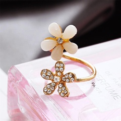 New Opal Flower Open Ring Wholesale Korean Micro Diamond Clover Ring wholesales fashion