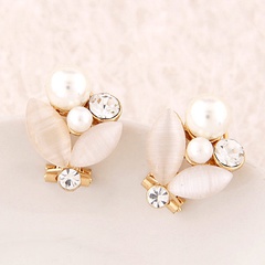 Boucles d'oreilles de feuille de branche de coquille de diamant flash doux de mode coréenne NHSC201824