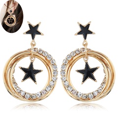 Fashion metal flash diamond simple five-pointed star multi-circle earrings