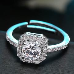 Korean fashion sweet zircon square diamond ring