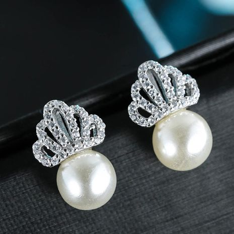 Korean earrings fashion sweet crown pearl earrings's discount tags