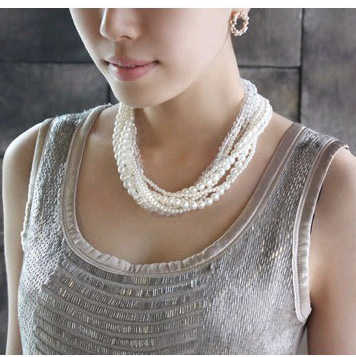 Joyería de moda collar de perlas multicapa coreana's discount tags