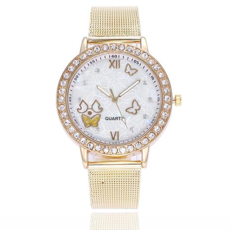 New Gold Ladies Diamond Mesh Watch with Cute Butterfly Pattern Quartz Mesh Watch Wholesale's discount tags