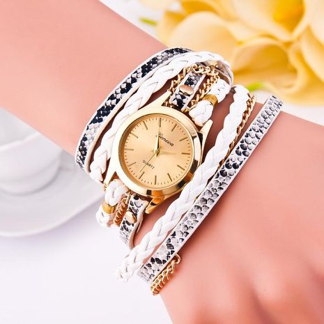 New leopard woven ladies watch PU round bracelet watch wholesale's discount tags