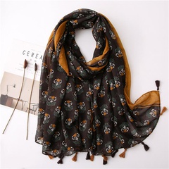 Spring and summer new retro brown small flower cotton and linen scarf boho fringed scarf yiwu wholesales