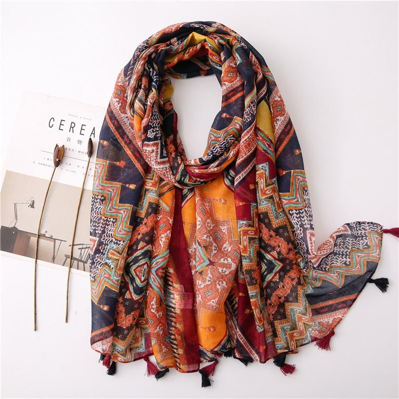 New bohemian color geometric rhombus print scarf spring and summer ...