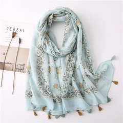 Spring and summer cotton and linen tourism seaside holiday sunscreen scarf blue flower print silk beach towel women