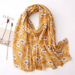 New spring and summer silk scarf cotton linen gardenia print scarf women beach towel wild sun shawl dual-use
