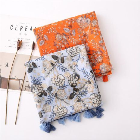 Scarf autumn and winter retro cotton and linen flowers travel sunscreen shawl women's discount tags