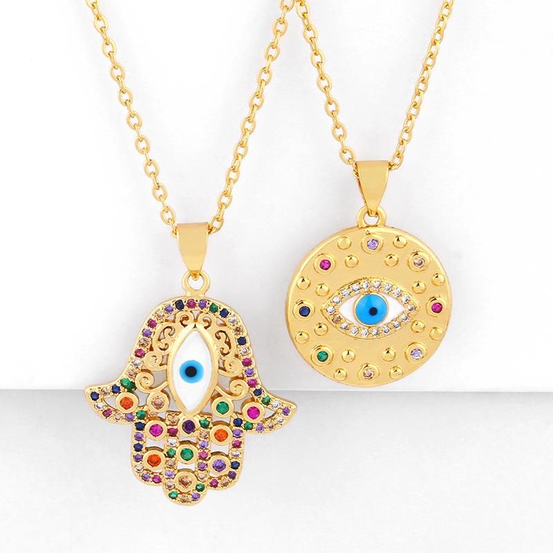 Womens necklace round cheap pendant with turkish blue eyes and diamond necklace