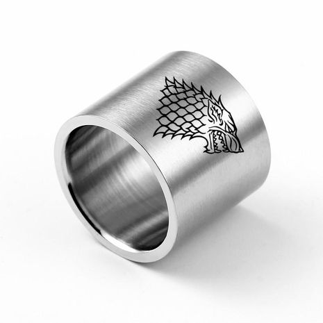 18mm ultra wide ice and fire wolf head carved ring titanium steel ring wholesale NHIM202916's discount tags