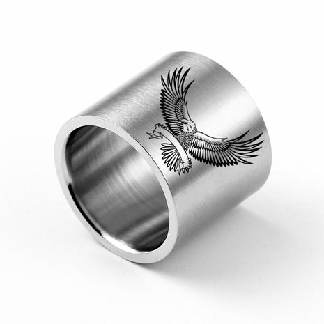 18mm Ultra Wide Eagle Carved Ring Titanium Steel Ring Wholesale NHIM202929's discount tags