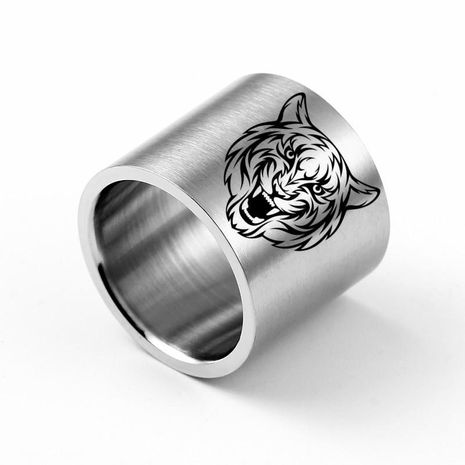18mm Super Wide Tiger Head Carved Ring Titanium Steel Ring Wholesale NHIM202930's discount tags