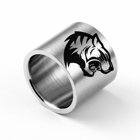 18mm Super Wide Tiger Head Carved Ring Titanium Steel Ring Wholesale NHIM202934's discount tags