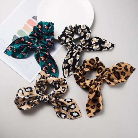 Leopard satin fabric streamer rabbit ears simple cheap hair rope wholesale NHLN203481's discount tags