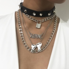 Jewelry ladies hip-hop item personalized punk studs PU multilayer suit necklace