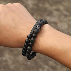Fashion natural stone black frosted lava mixed crown long stretch bracelet set