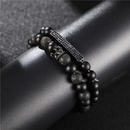 Fashion natural stone black frosted lava mixed crown long stretch bracelet setpicture10