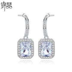 Fashionable Korean version of the simple and versatile copper inlaid zirconium women's square pendant earrings