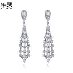 Fashionable Korean temperament long copper inlaid zirconium ladies earrings banquet new earrings