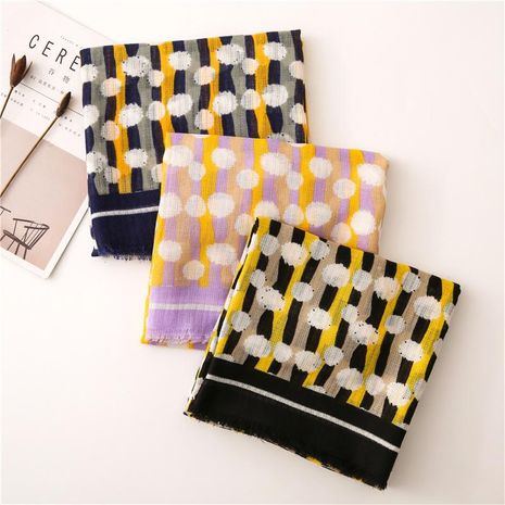 Cotton and linen scarves women's fashion yellow and black contrast color hand-painted graffiti raw shawl's discount tags