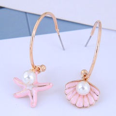 925 Silver Needle Delicate Korean Fashion Sweet OL Simple Starfish Shell Asymmetric Earrings