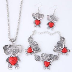 New Fashion Metal Inlaid Turquoise Cute Bear Necklace Earring Bracelet Set