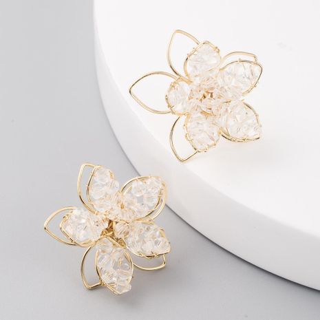 Korean delicate crystal hollow flower earrings for women S925 silver needle earrings's discount tags