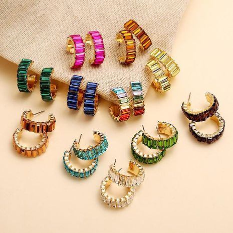 Korean vintage color micro inlaid rhinestone earrings new C-shaped earrings's discount tags