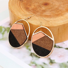 New wood color matching geometric earrings round alloy Korean jewelry