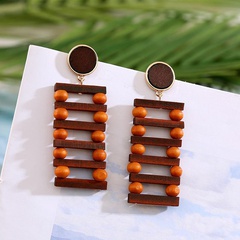 New geometric square handmade wooden beads Korean earrings women jewelry